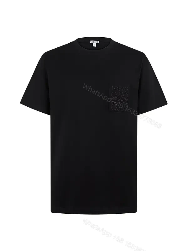 Black Cotton Short-Sleeve T-Shirt with LOEWE Pocket Emblem — view 1