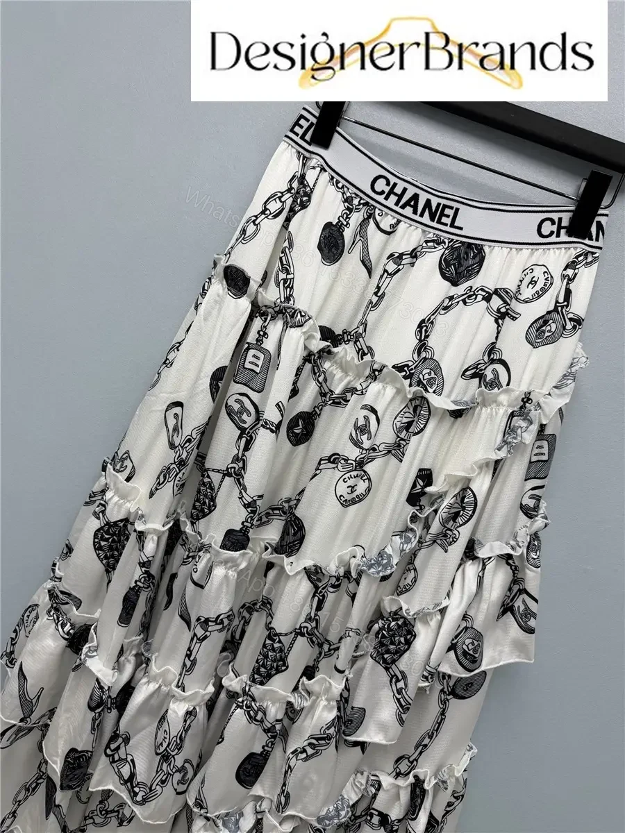 View 4 of Chanel White Maxi Dress with Black Chain Print