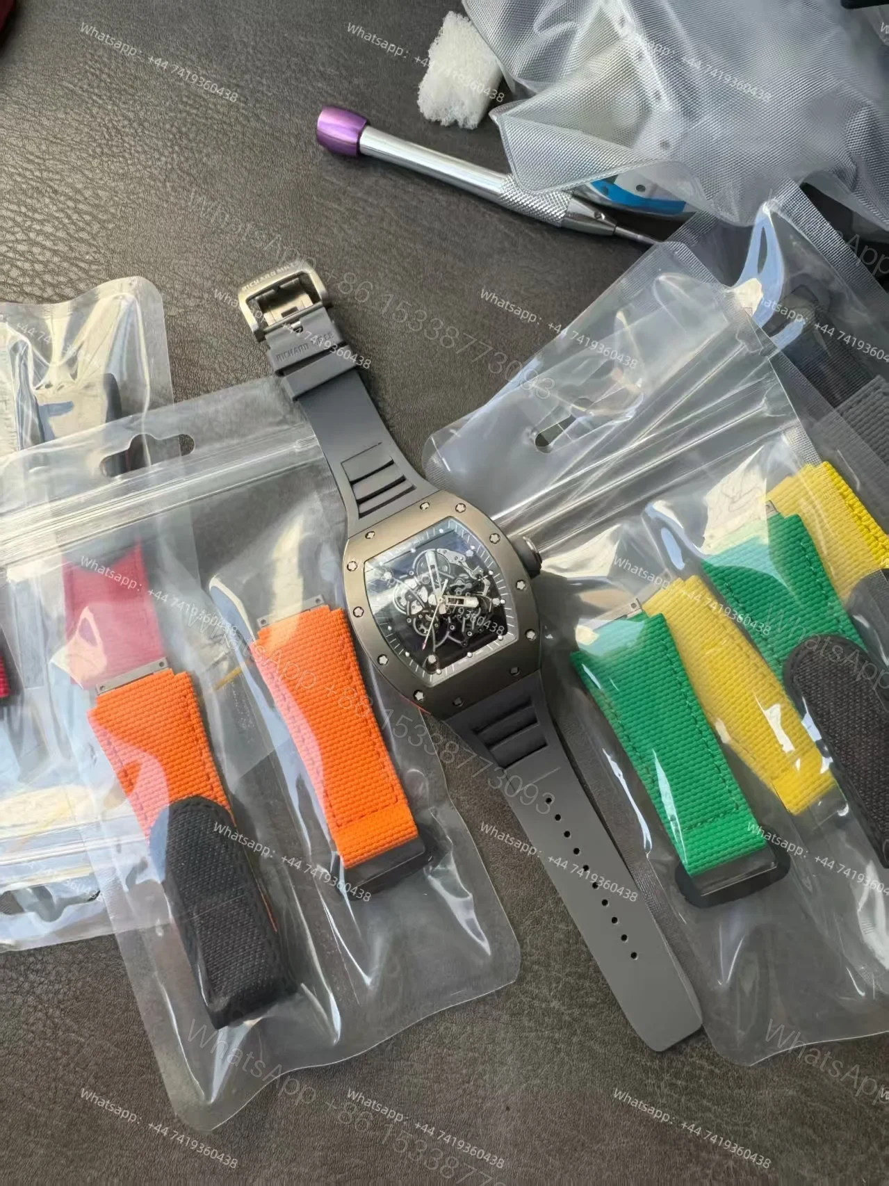 View 3 of Richard Mille RM 055 Grey Ceramic Vaucher Free-Sprung Grey Rubber Strap Custom Super Clone