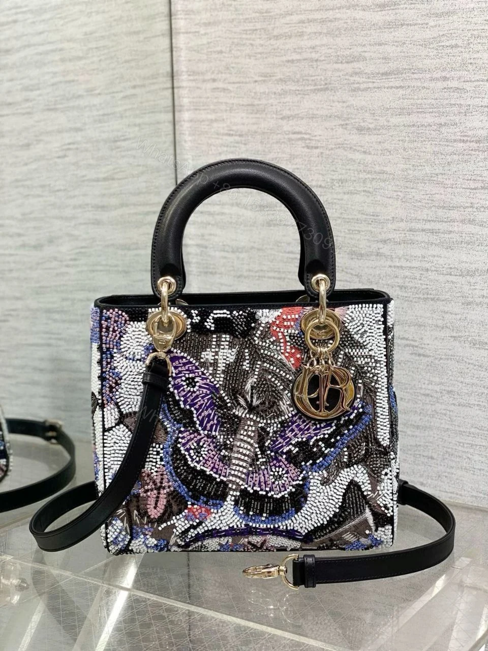 View 5 of CHRISTIAN DIOR Calfskin Toile De Jouy Beaded Sequin Embroidered Small