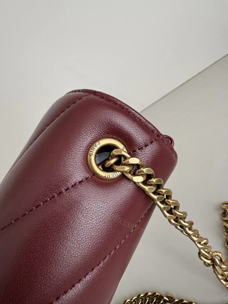 View 6 of Burgundy Quilted Crossbody: Luxe Chain Detail Bag