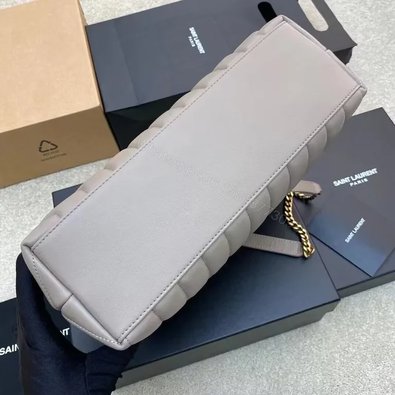 View 2 of Taupe Quilted Leather Shoulder Bag - Modern YSL Chevron Style