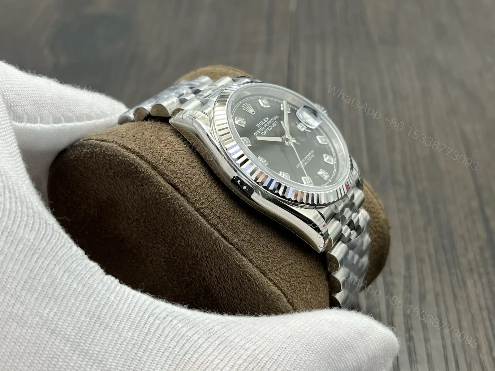 View 5 of Rolex Datejust 36 Stainless Steel Fluted Jubilee Black Diamond 116234-0083