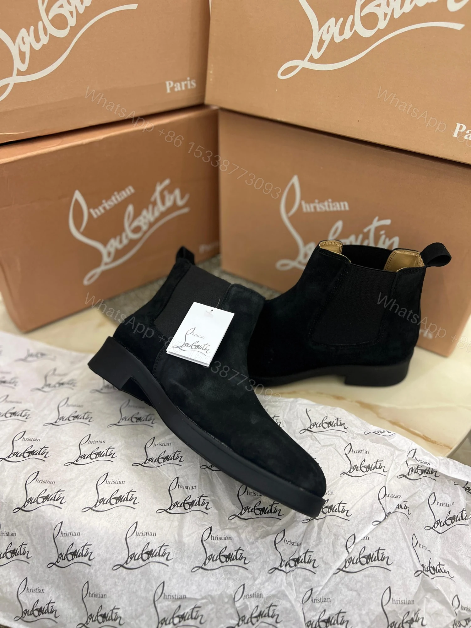 View 6 of First Copy Louboutin Suede Boots for Men