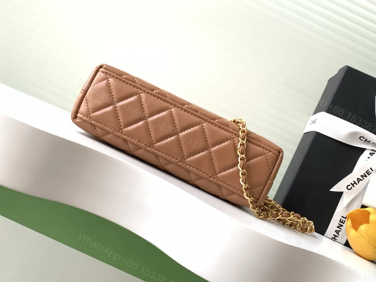 View 2 of Warm Caramel Quilted Leather Crossbody Bag - Structured Luxe