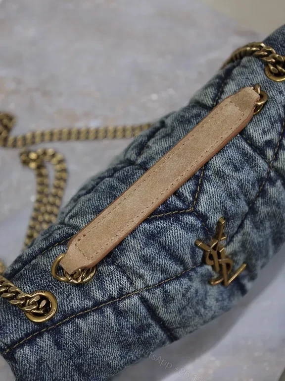 View 2 of Textured Denim Quilted Bag with YSL Hardware - Compact chic
