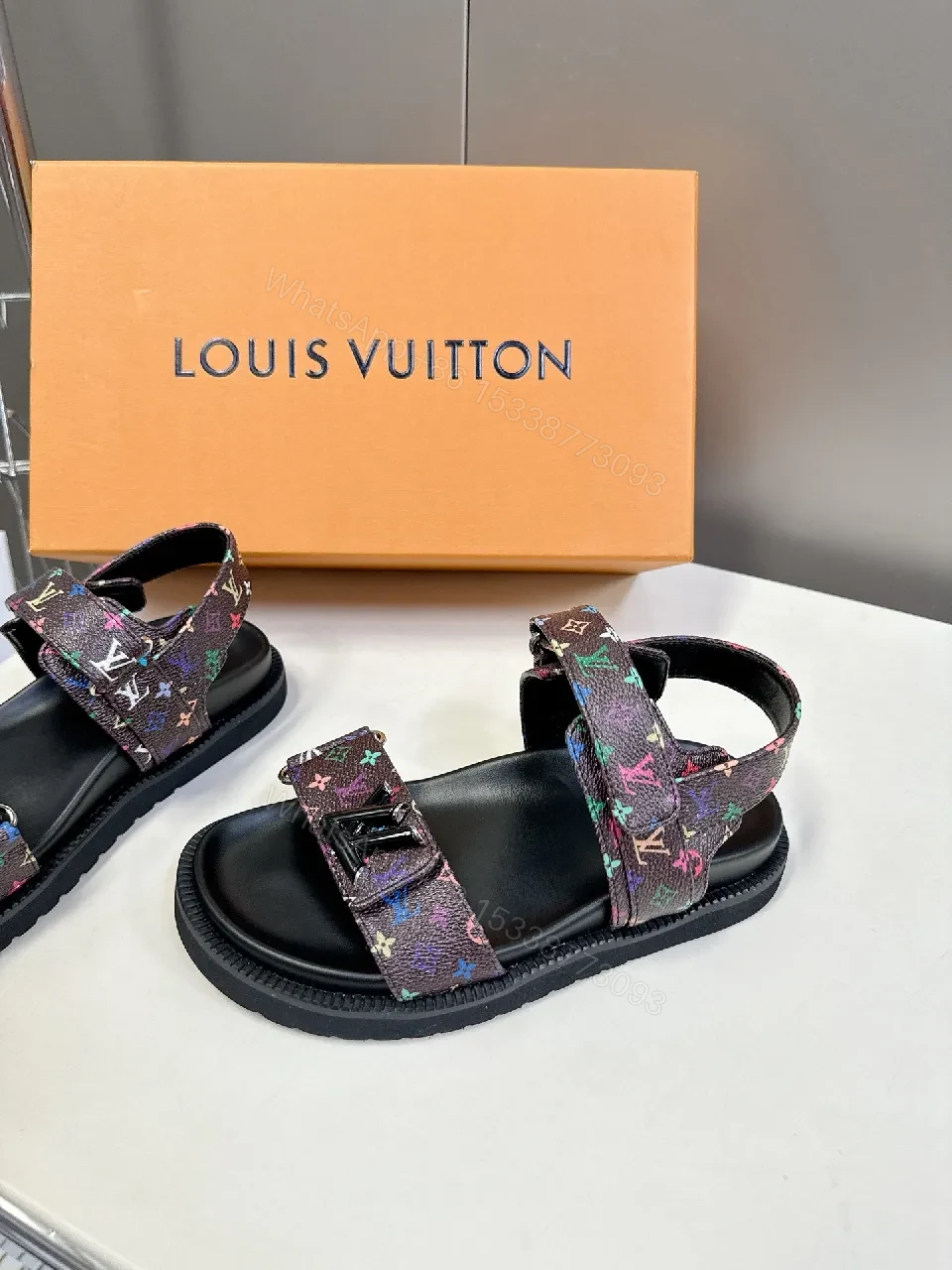 View 4 of Multicolor Monogram Sandals with Bold Straps - Luxe Comfort