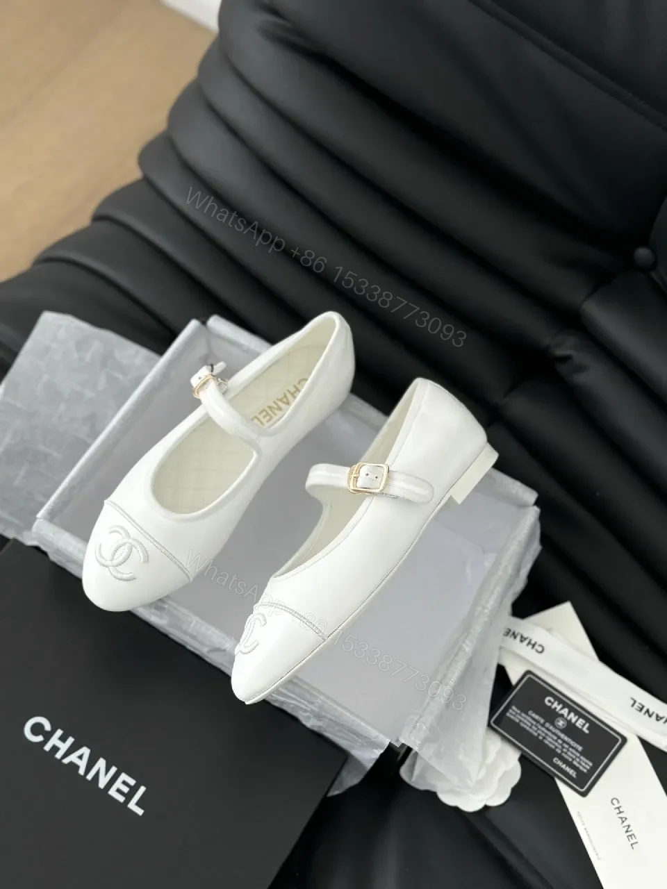 View 5 of White Mary Jane Flats - Luxe, Logo-Accent, Cushioned Comfort