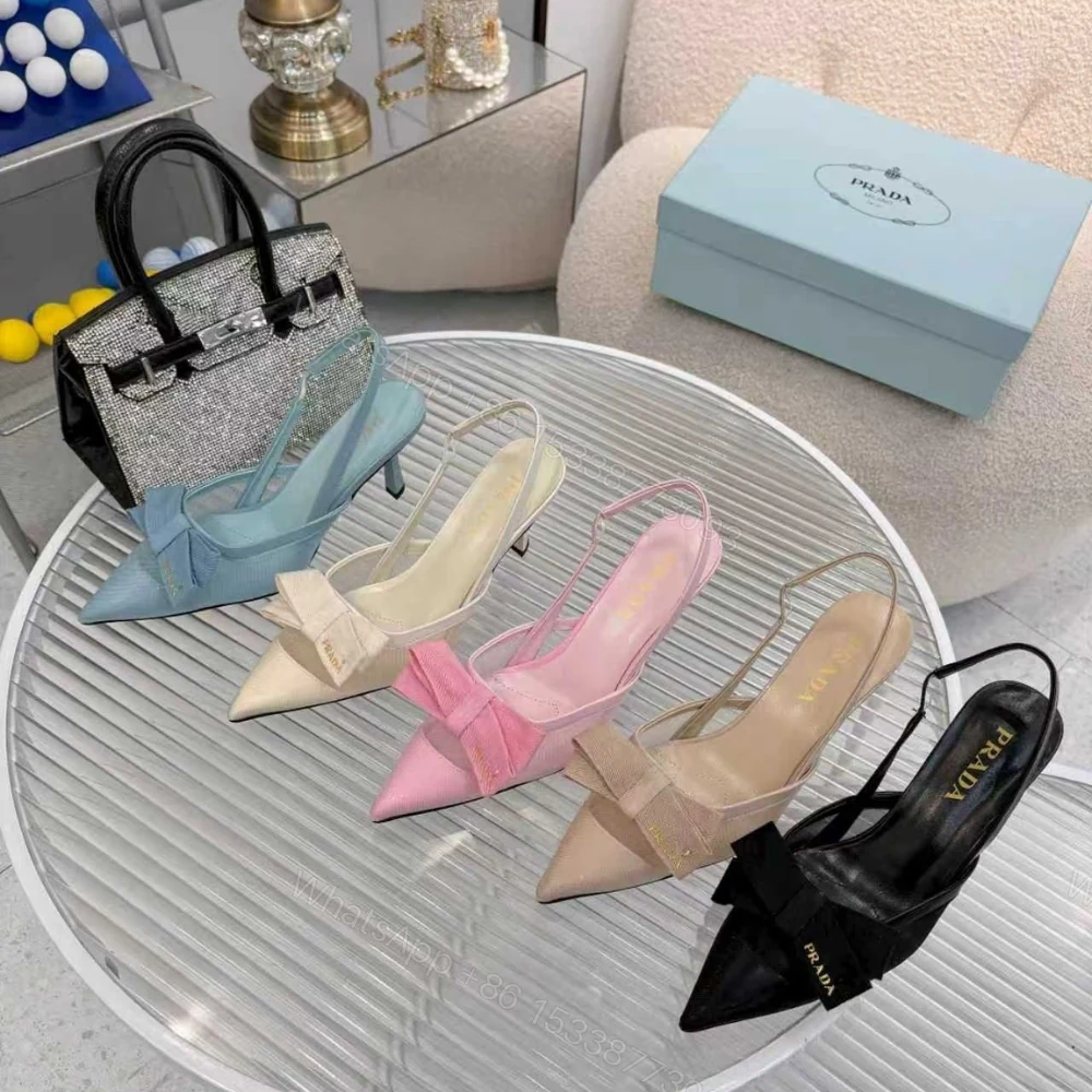 View 7 of Prada Mesh Fabric Slingback Pumps In White