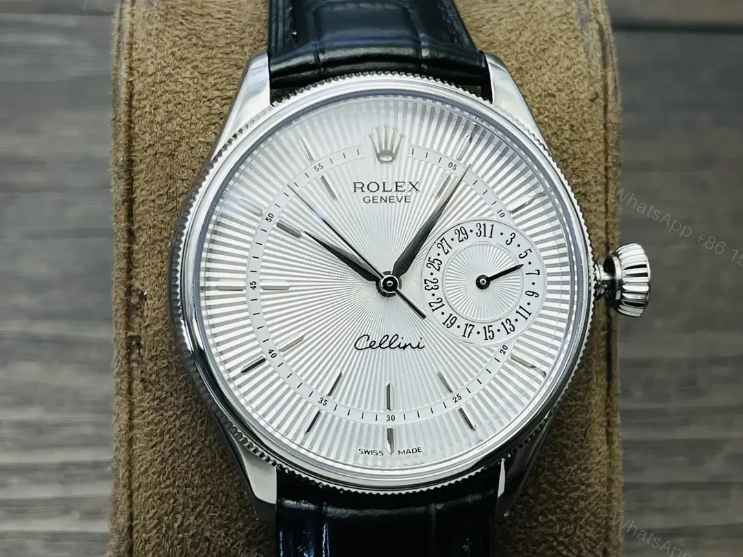 View 4 of Rolex Cellini Date 50519 39mm White Gold Black Dial Alligator Strap Watch 50519-014