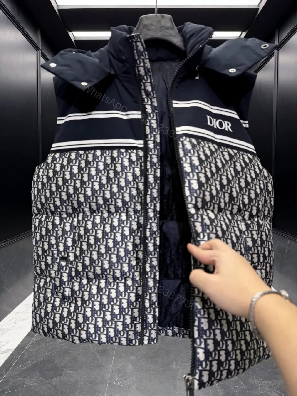 View 7 of Bold Monogram Puffer Jacket: Luxe Graphic Warmth, 2-Tone Panel