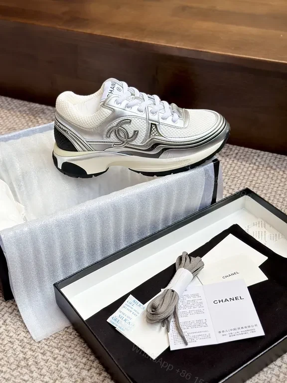 View 5 of Silver-Tone Mesh Runner with Chanel Detailing Sneakers