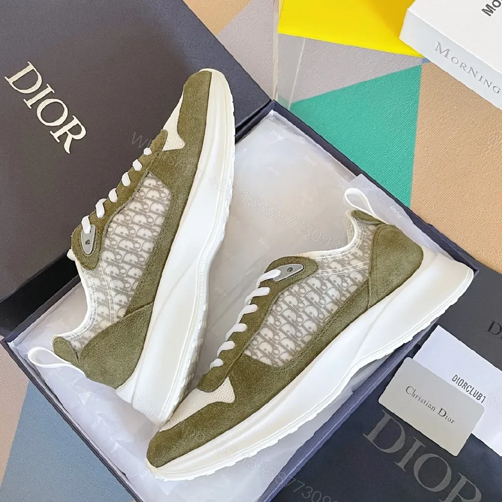 View 5 of Olive Suede Sport Sneaker with Monogram Trim