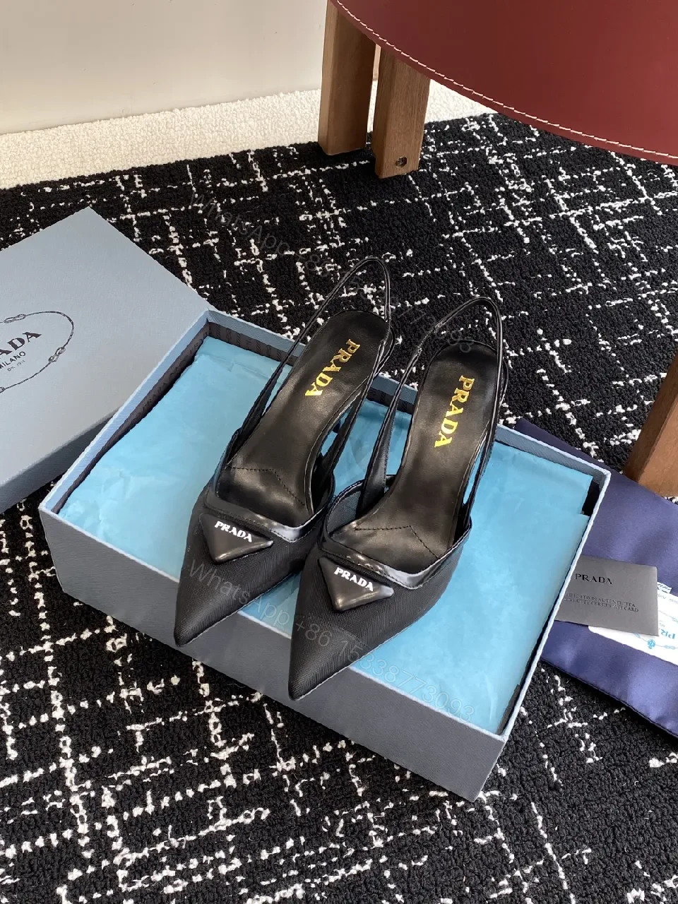 View 9 of Chic Noir Slingback Pumps: Pointed Toe, Black Fabric
