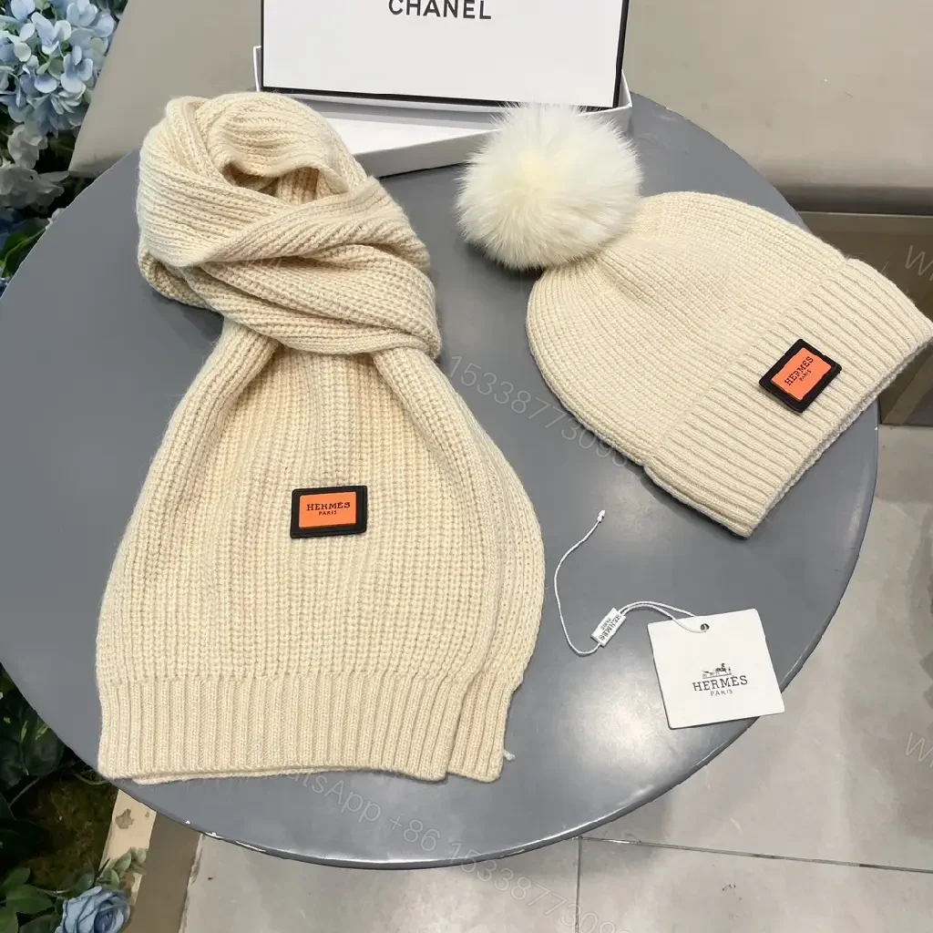 View 9 of Chic Cable-Knit Set with Plush Pom – Luxurious Winter Essentials