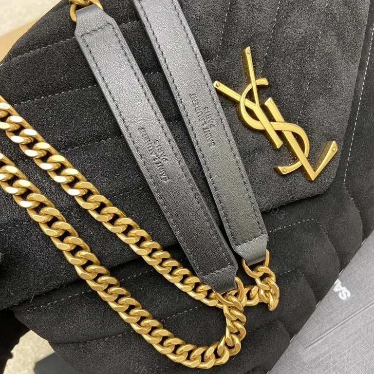 View 7 of Chic Quilted Black Velvet Messenger: YSL Logo Bag