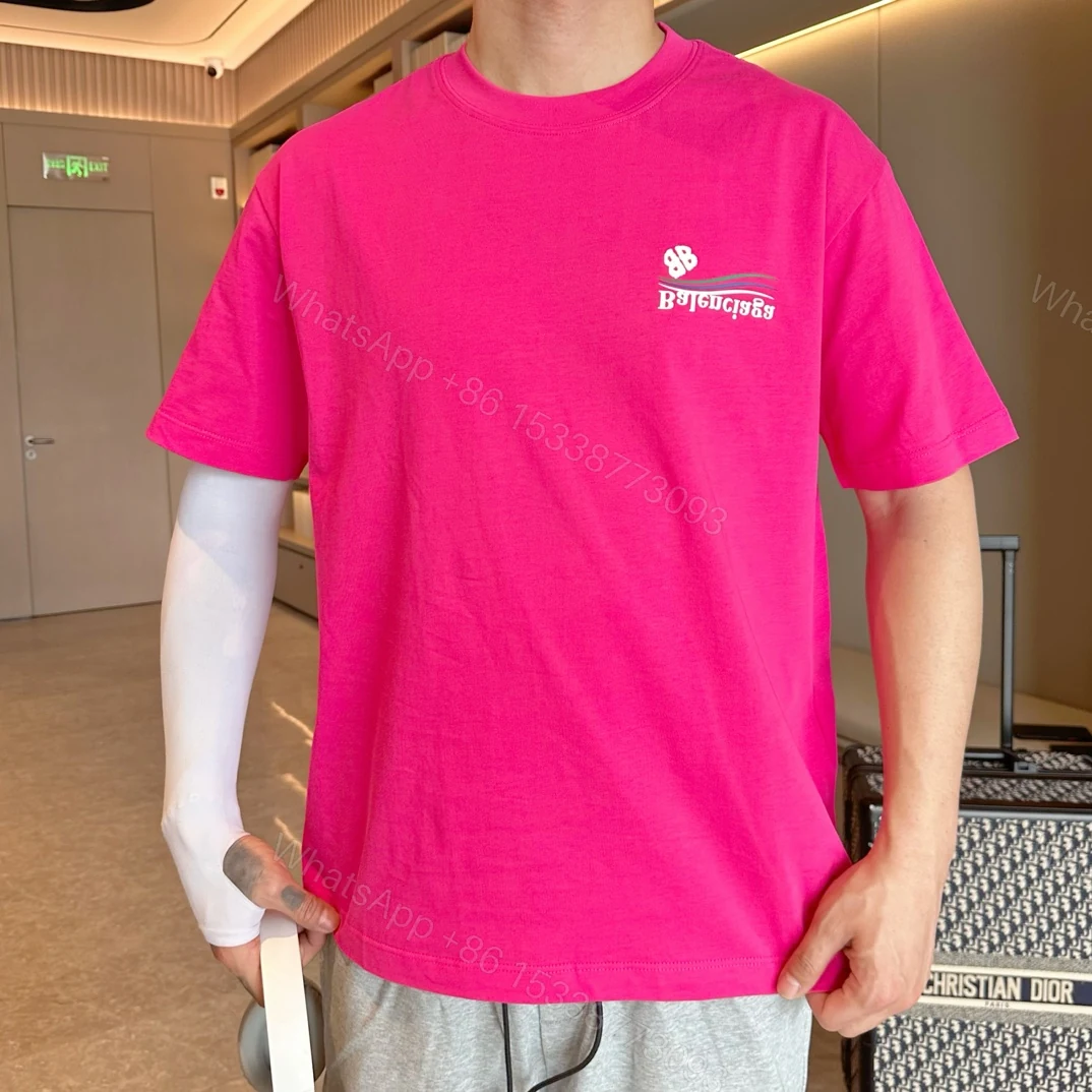 Balenciaga 原單T恤 男款玫紅簡約LOGO寬鬆短袖 — view 1