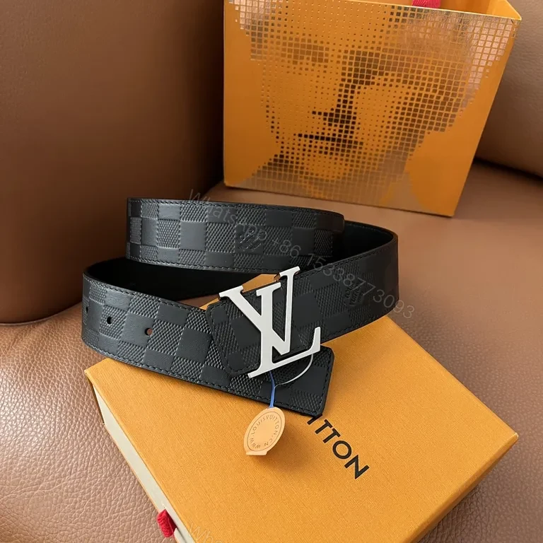 Bold Textured Belt with LV Monogram Buckle — view 1
