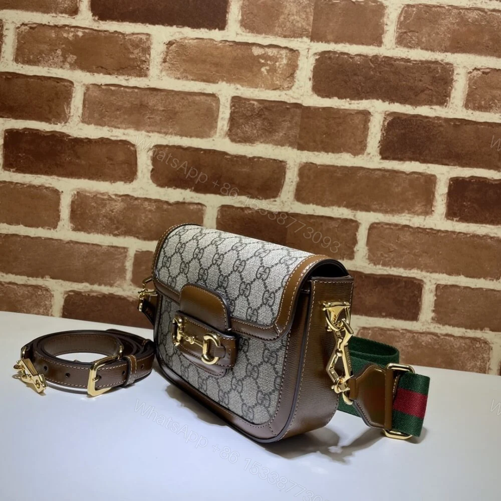 View 2 of Gucci Horsebit 1955 Mini Bag Beige And Ebony Supreme Canvas 20Cm 658574 HUHHG 8565