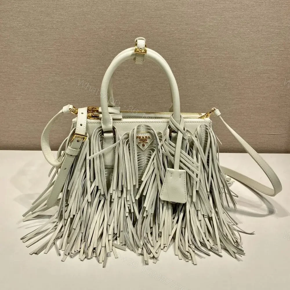 高仿Prada*Gaalleria系列1BA986流蘇包白色小號免檢版 — view 1