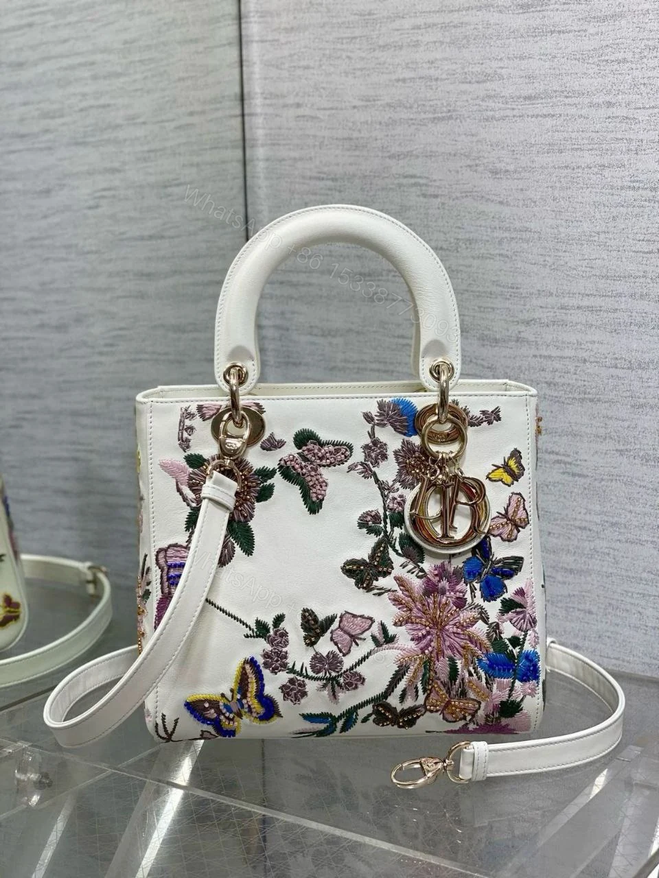 View 4 of CHRISTIAN DIOR Calfskin Toile De Jouy Beaded Sequin Embroidered Small