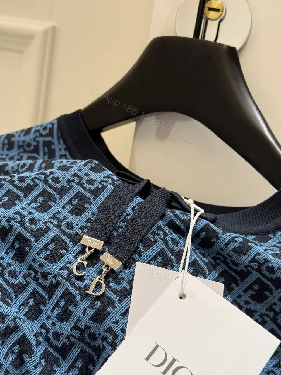View 6 of Blue Knit Texture Monogram Top, Modern Comfort, Unisex Knitwear