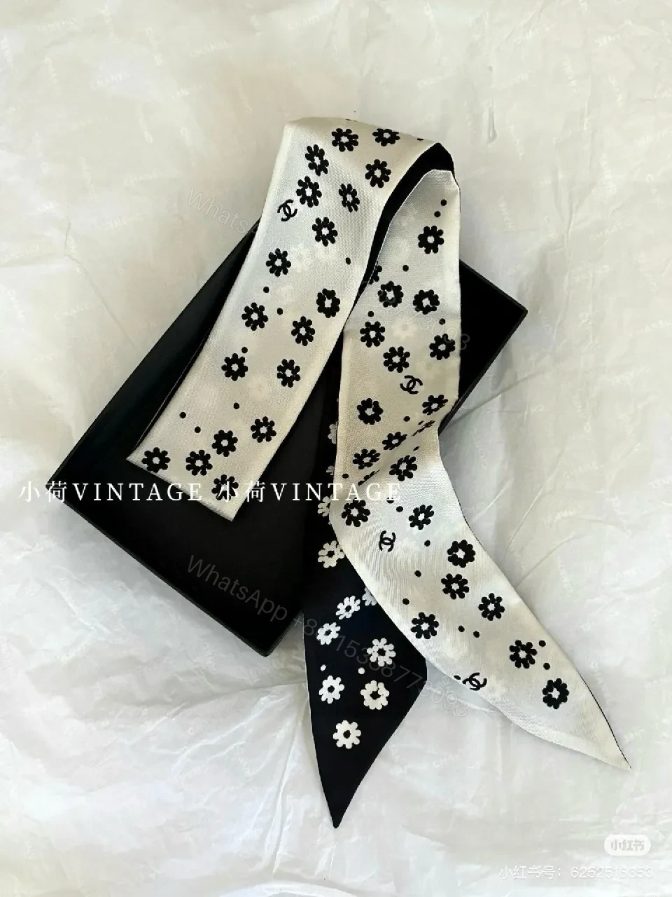View 3 of Monochrome Silk Scarf & Tie Set: Modern Floral Style