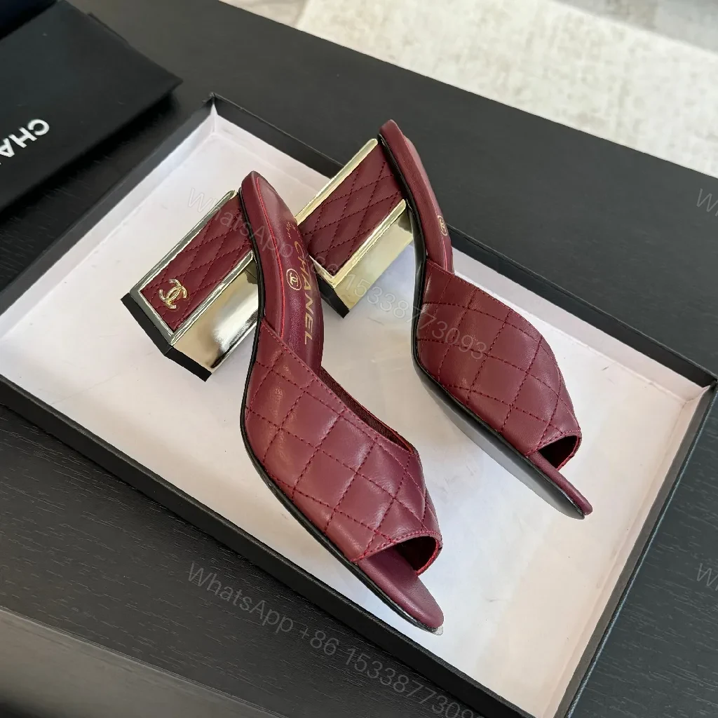View 4 of Burgundy Quilted Leather Slide with Gold-Accent Comfort Footbed