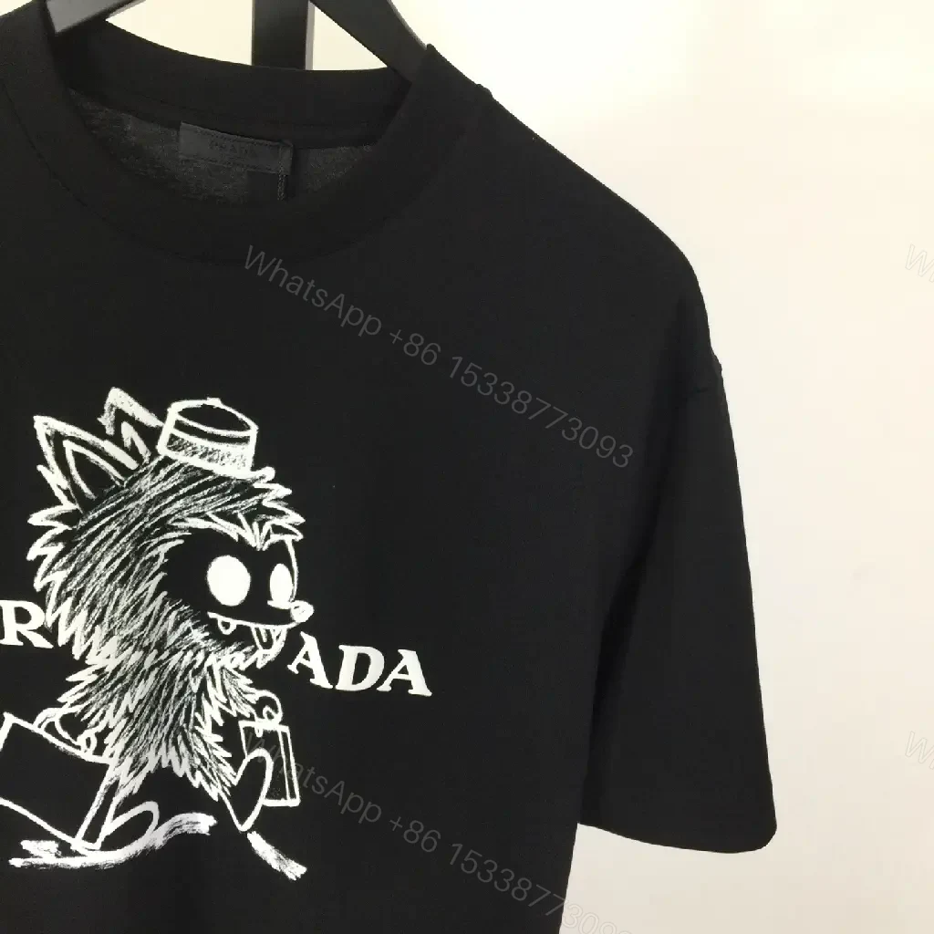 View 7 of Graphic-Print Tee | Black Cotton-Blend, Relaxed Fit, Statement Motif