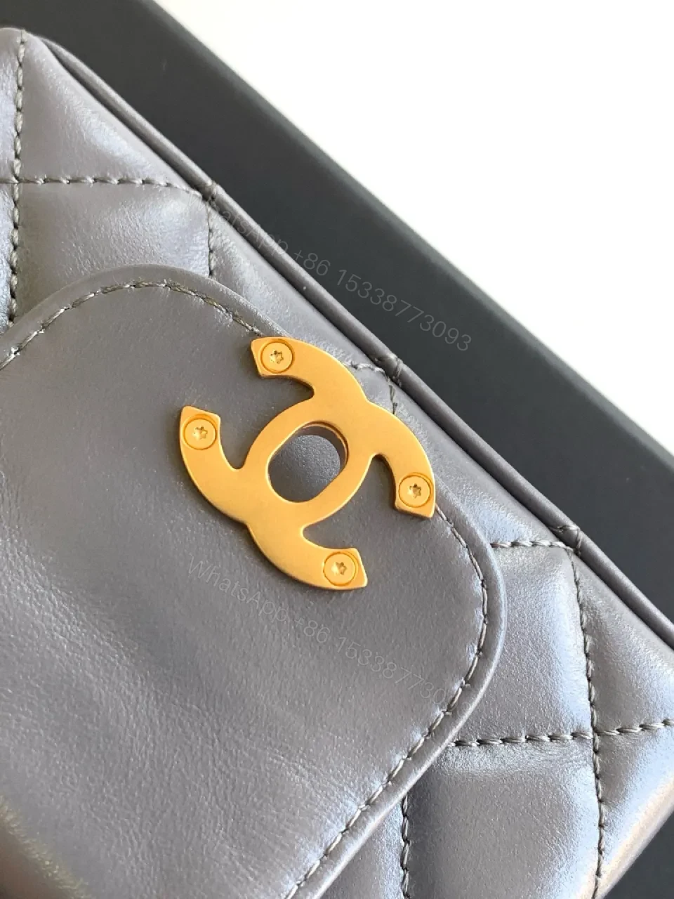 View 7 of Quilted Calfskin Mini Flap Bag with Gold Hardware