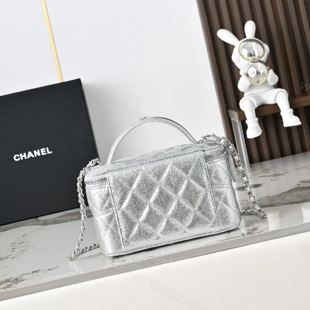 View 6 of Metallic Leather Crossbody: Chic Quilted, CC Detail, Compact