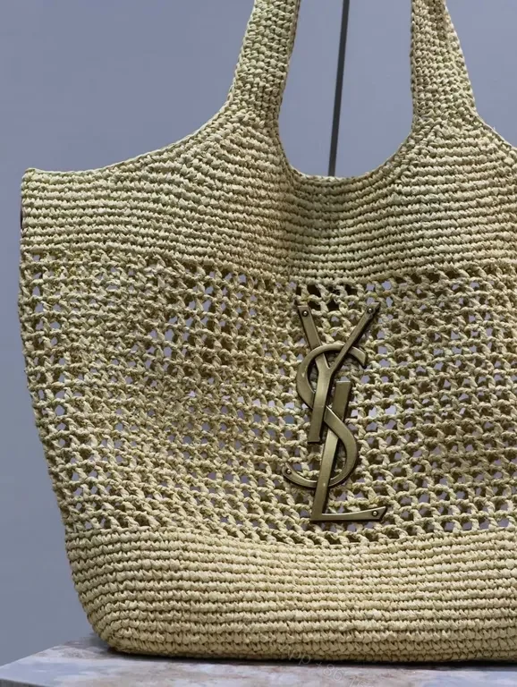 View 4 of Sun-Kissed Weave Tote: YSL Hardware, Open-Top, Luxuriously Practical