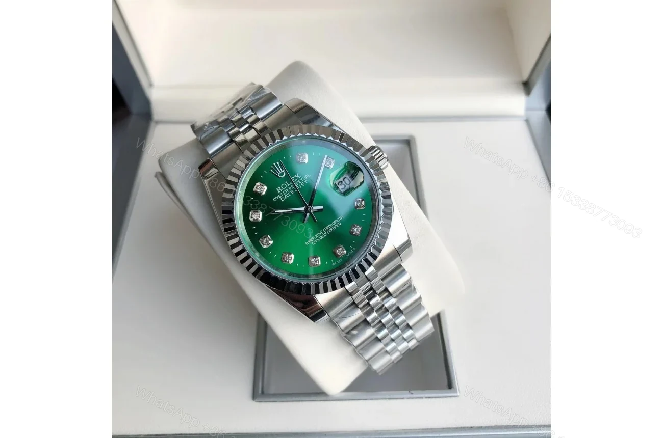 View 4 of Replica Rolex Datejust SS/SS Jub Green/Dia 36/28 mm