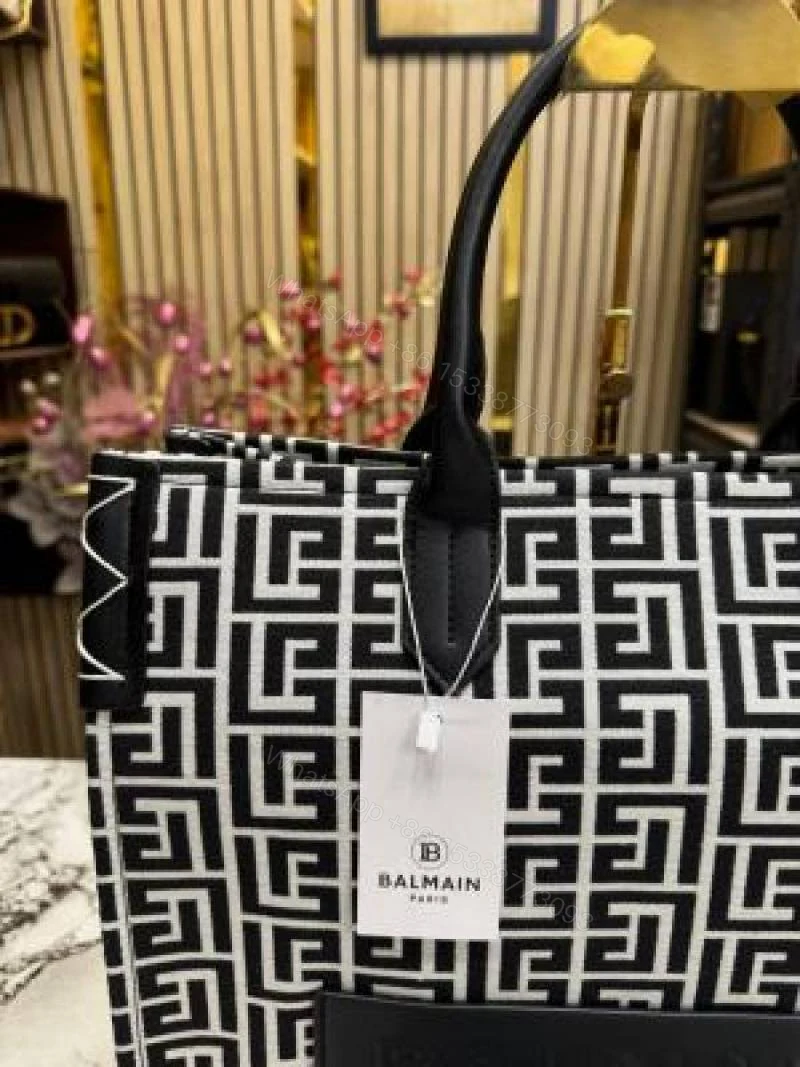 View 3 of First Copy Balmain Paris Monogram Structured Tote Bag With Black Handles And Premium Finish