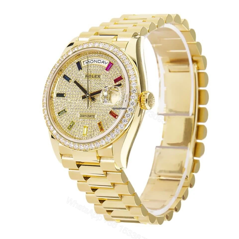 View 2 of Rolex Day-Date 36 128348RBR-0030 Super Clone : 36mm Yellow Gold Pave Diamond Dial