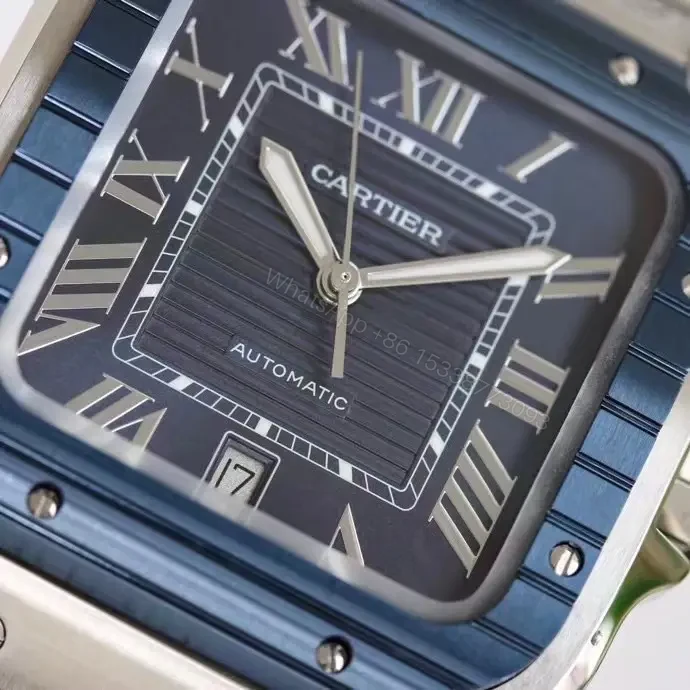 View 6 of Cartier super clone Santos Blue Dial Blue Bezel Steel Bracelet 40MM Ultimate RG-CARTIER-SANTOS-BLU-BEZ-STL-40