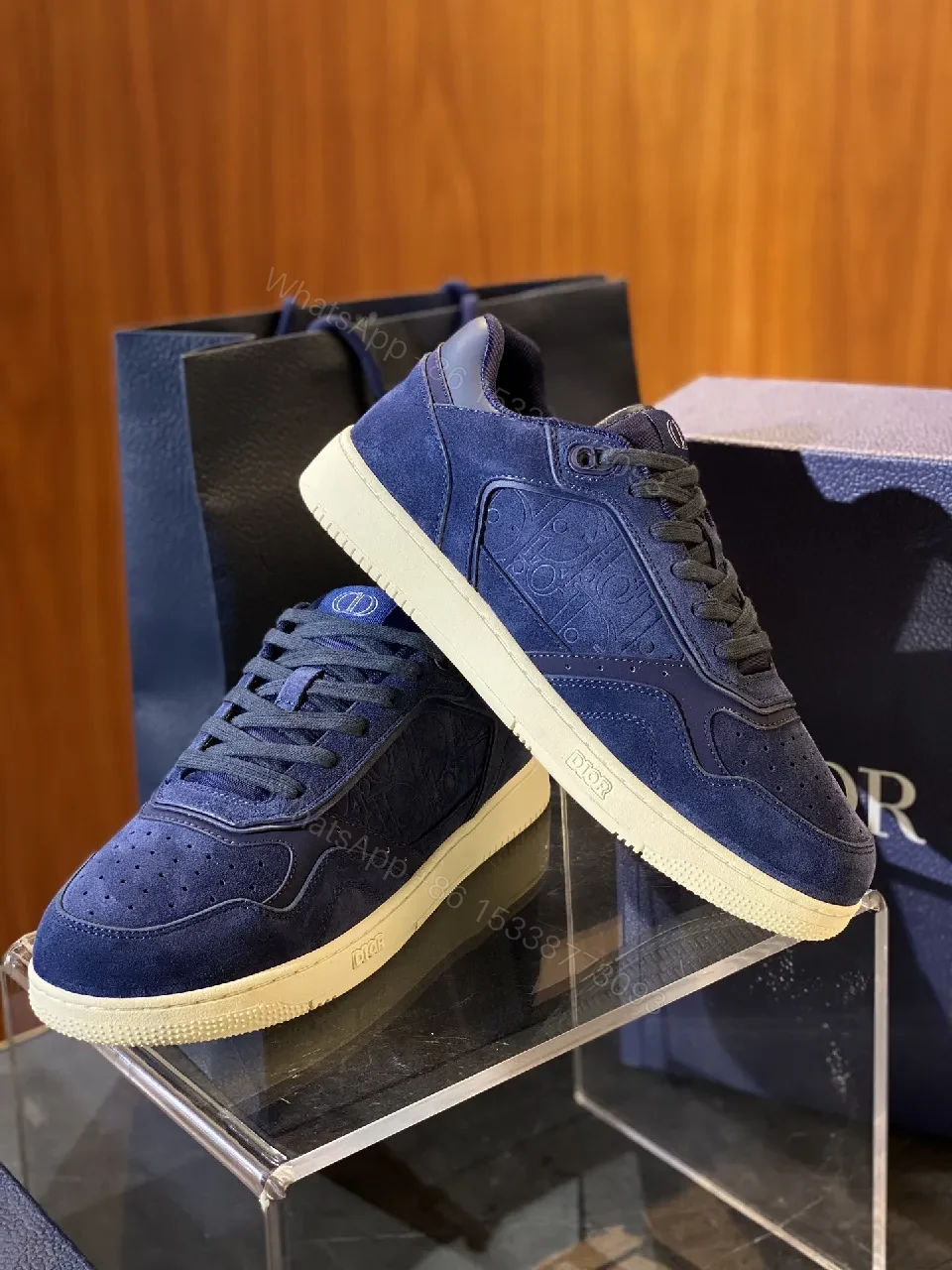 View 7 of Navy Suede High-Tops with Sculpted Texture, Luxury Fit