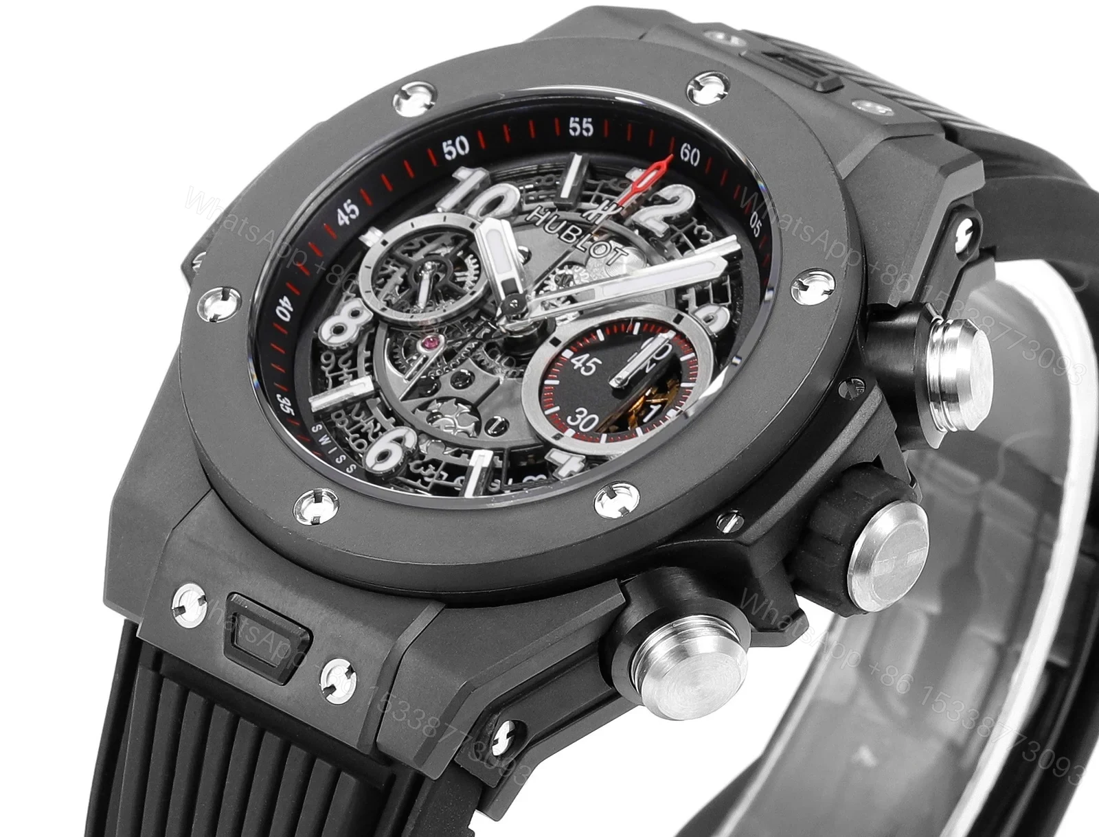 View 5 of Hublot Big Bang Unico Replica 45MM Premium Ceramic Case Black Rubber Strap Edition RG-HUBLOT-UNICO-BLACK-45