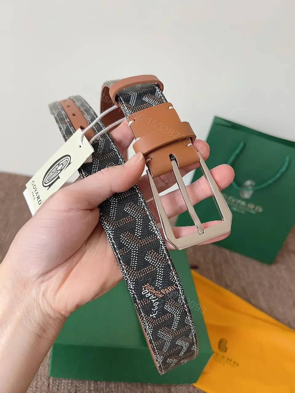 View 8 of Textured Leather Belt with Signature Hardware, Slim Webbing buckle
