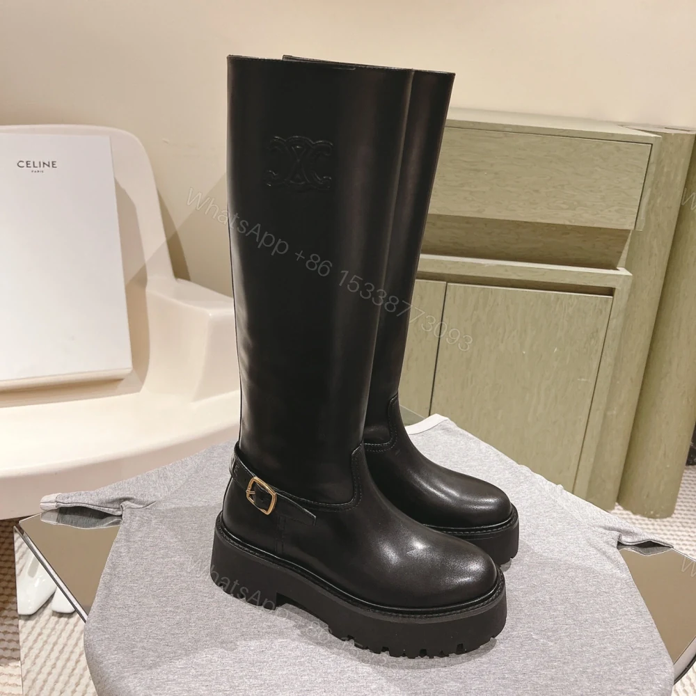 View 2 of 高仿Celine*361893554厚底塔扣高筒靴黑色免檢版