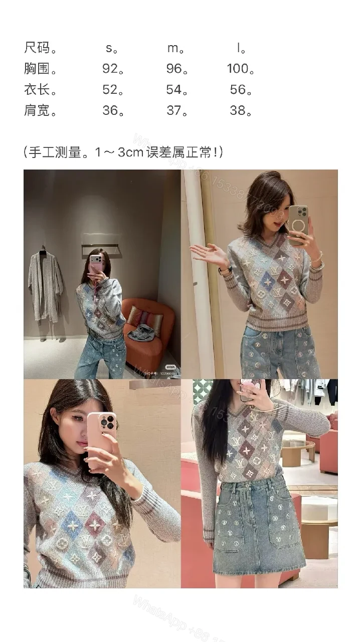 View 2 of Pastel Argyle Knit Sweater with Monogram Detailing