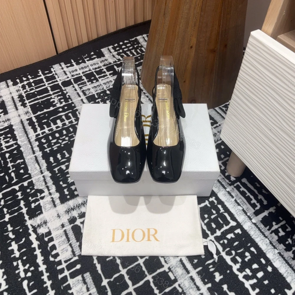 高仿Dior*Miss系列KDV273露跟蝴蝶結矮踭鞋黑色免檢版 — view 1