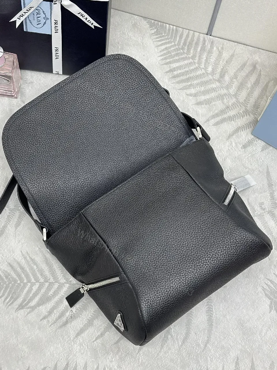View 8 of Graphite Calfskin Compact Shoulder Bag: Structured Luxury