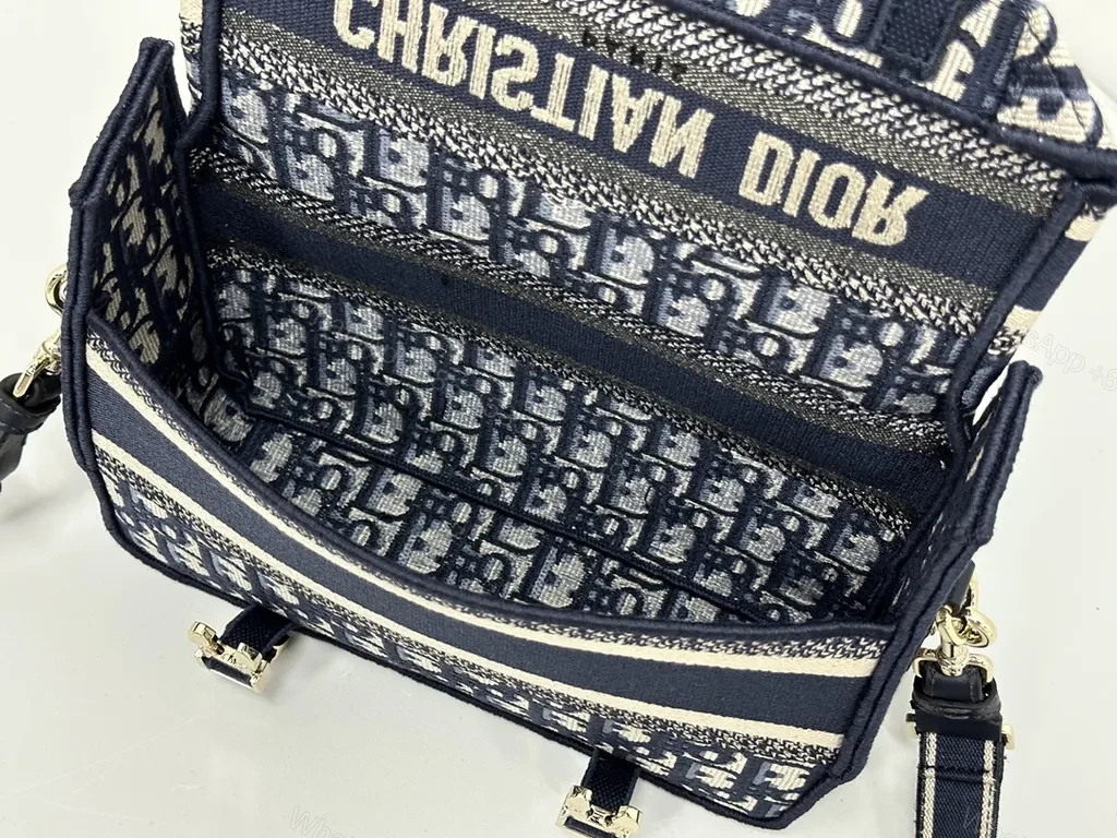 View 3 of Patterned Lux Canvas Messenger Bag â€“ Dior-Inspired, Signature Strap