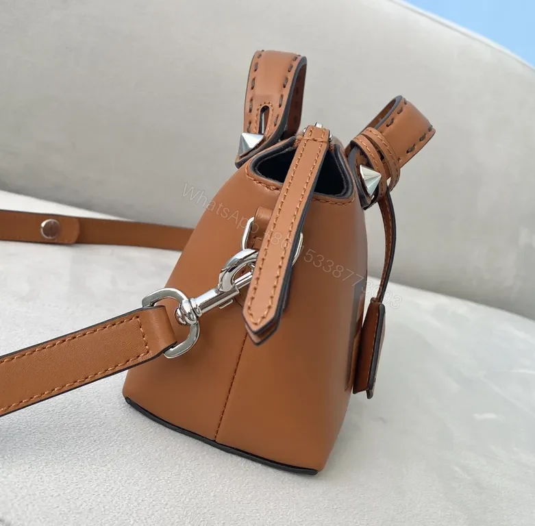 View 7 of Tan Leather Crossbody: Signature Fendi Logo, Compact & Durable