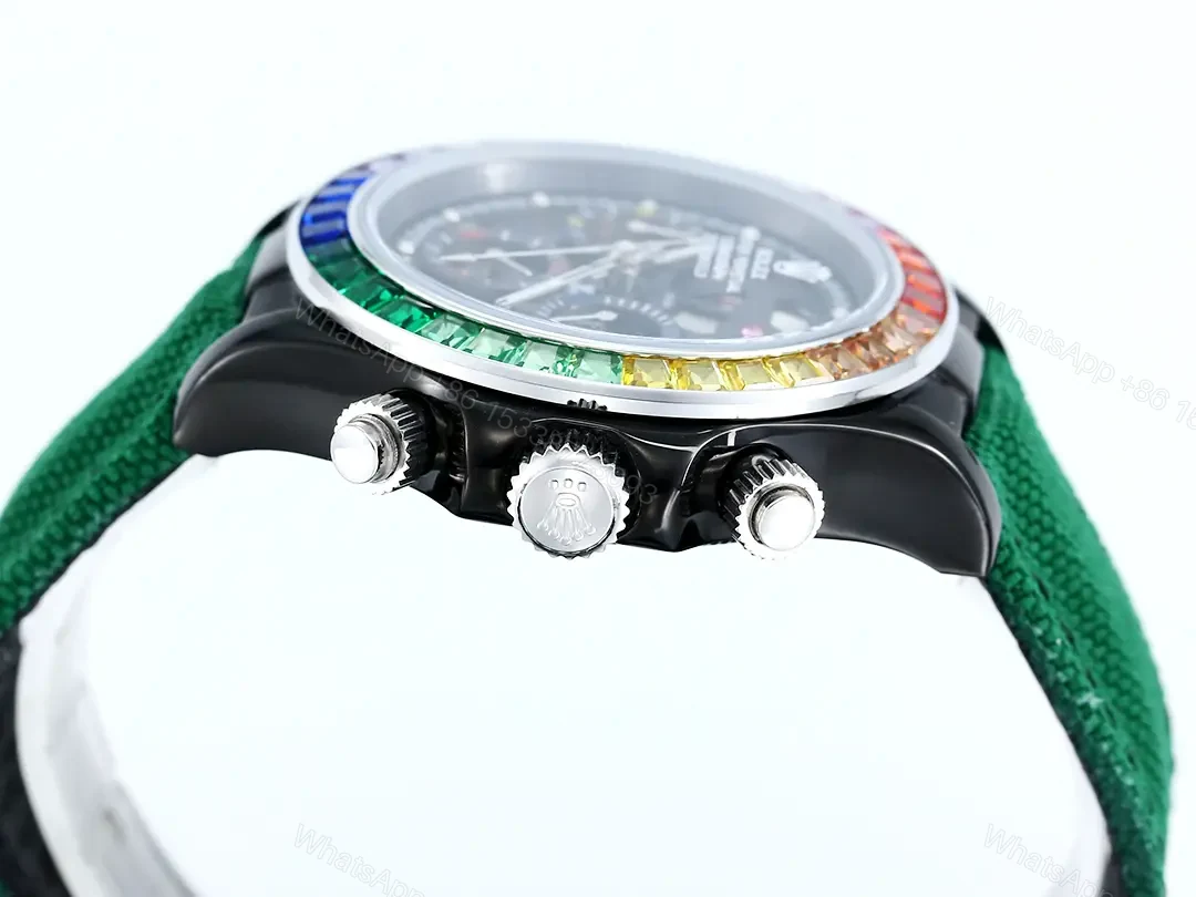 View 9 of Rolex Daytona Rainbow Skeleton Green Strap replica 40MM Fabric Strap Edition RLX-DAYTONA-RAINBOW-SKELETON-40MM-GREEN-FABRIC