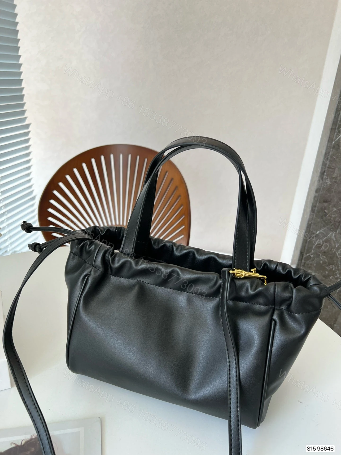 View 6 of CELINE SMALL CABAS DRAWSTRING CUIR TRIOMPHE IN SMOOTH CALFSKIN BLACK 24CM 111013DU338NO