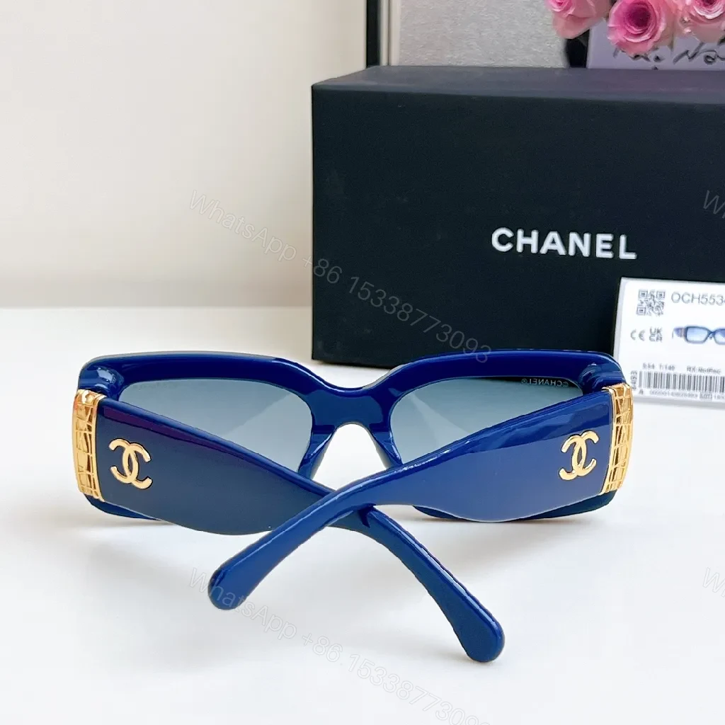 View 2 of Blue Square Sunglasses - Acetate, Gold Detailing, Luxe Style, UV Protection