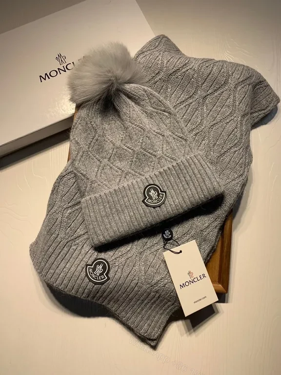 View 4 of Cozy Knit Setâ€”Moncler Patch, Gray, Luxury Warmth Scarf & Beanie