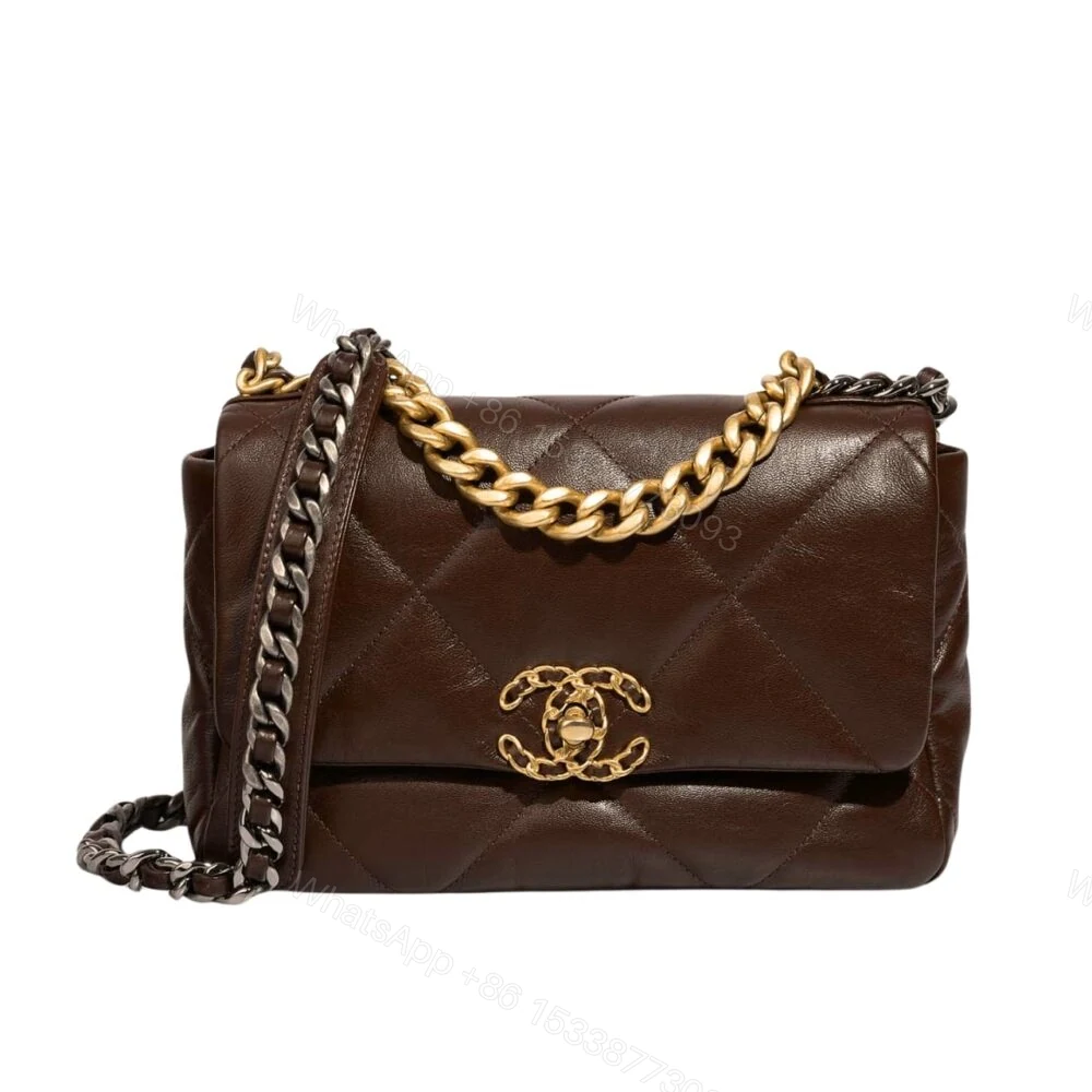 Chanel 19 Flap Bag Shiny Gold And Silver Tone Brown 20Cm — view 1